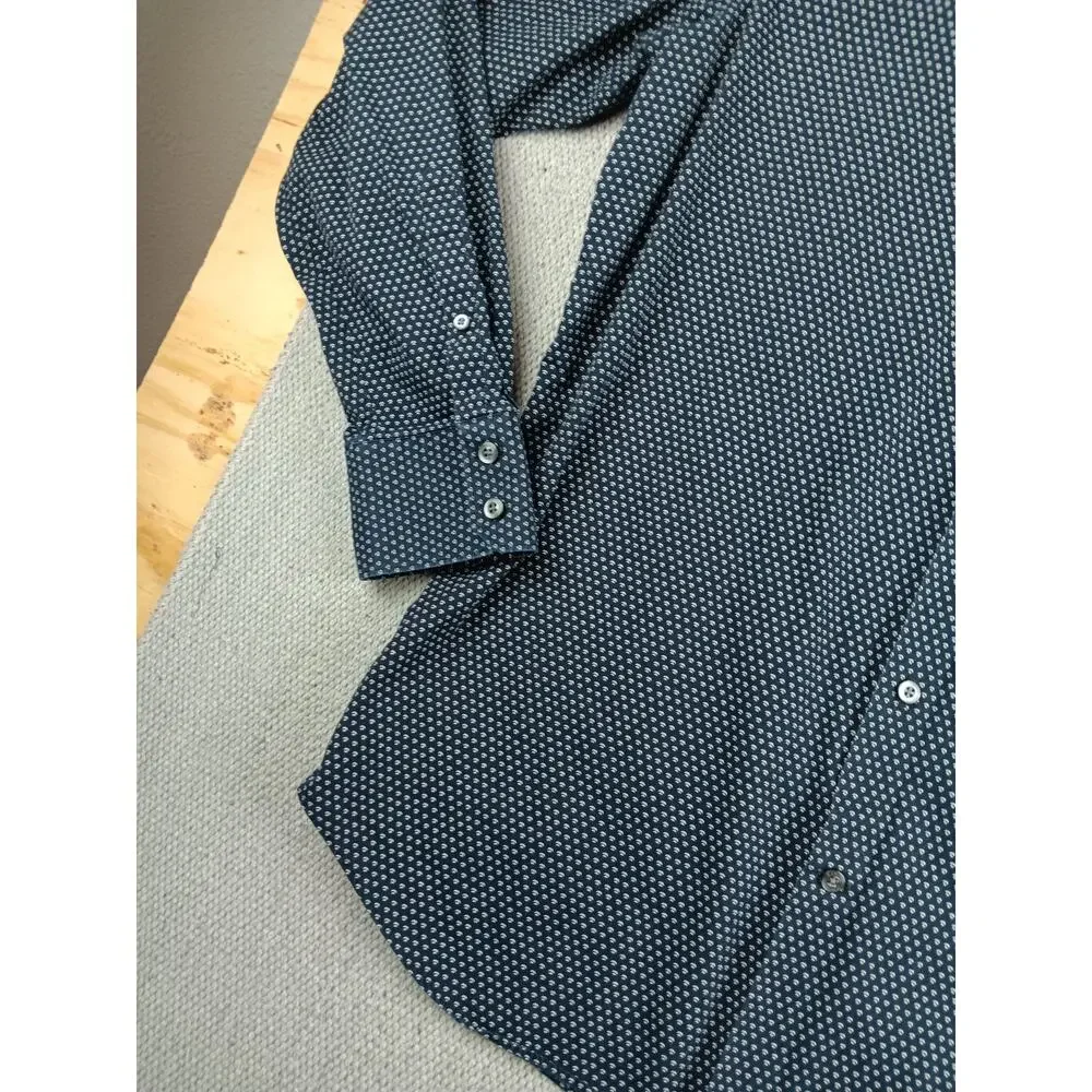 Banana Republic Slim‎ Fit Button Up Shirt Mens Large 16-16.5 Blue Navy Dot Party